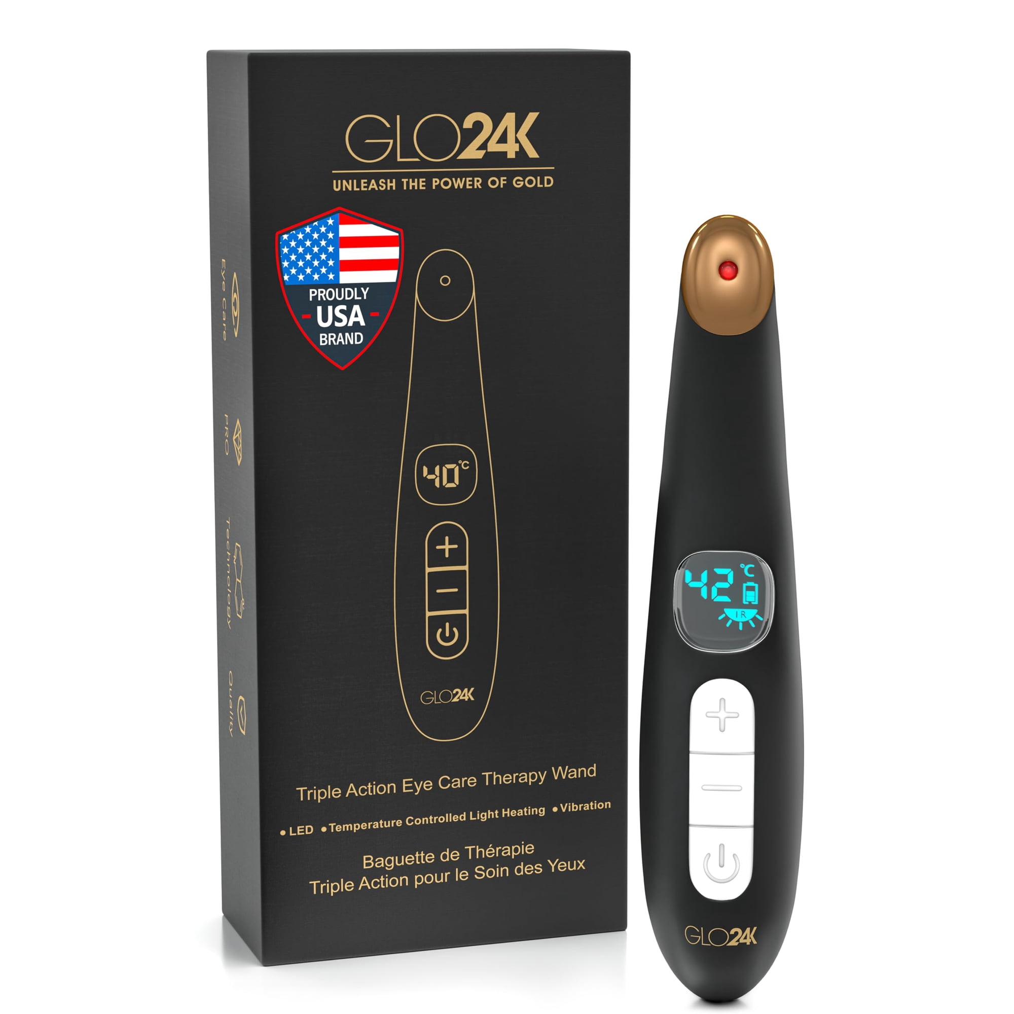 Glo24k Unleash The Power Of Gold - Masajeador De Belleza Para El Cuidado De Los Ojos Glo24k Para Una Piel Radiante