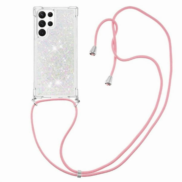 Funda FOXDOCK para Samsung Galaxy S21 Ultra con Cuerda Ajustable, Brillo Líquido, Protección Antigolpes y Lente – Ideal para Regalo