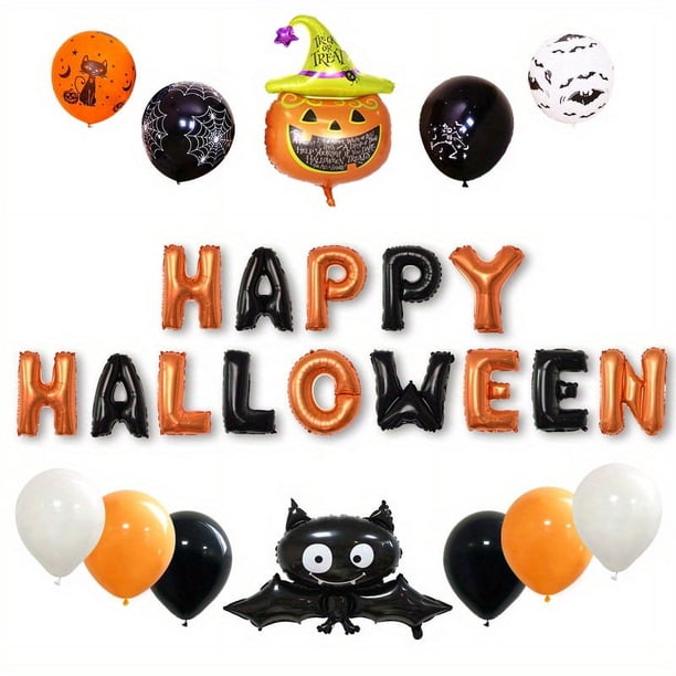 Set, Happy Halloween Letter Set Pumpkin Bat Balloon Aluminum Film Balloon Party Holiday Arrangement Cartoon Wall, Halloween Decor, Halloween Supplies, Photo Prop, Party Anniversary Party Scene Decor A