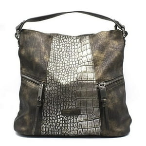 Cartera Agua De Coco Marrón Reptil Metal