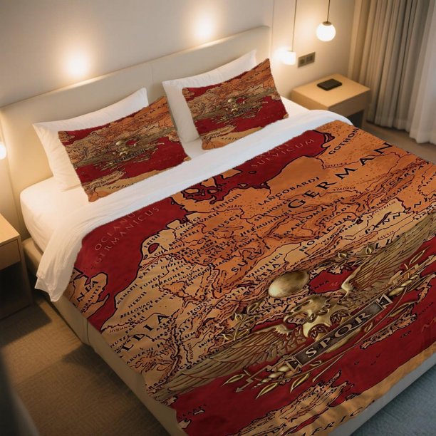 Roman Empire Map with SPQR Eagle Emblem Duvet Cover Set Digital Print Bedding ThreePiece Duvet Cover Set