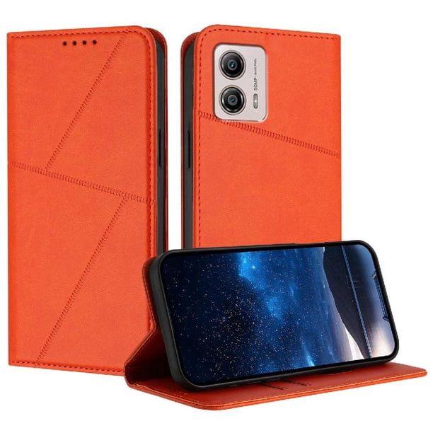 Funda Cartera Magnética para Motorola MOTO G53 Protección Antichoque con Ranuras Naranja