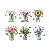 Bothyi - 6 Pegatinas De Pared Con Macetas De Flores, Calcomanías Artísticas Para Pared, Sala De Yoga, Guardería