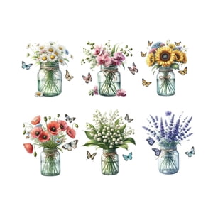 Bothyi - 6 Pegatinas De Pared Con Macetas De Flores, Calcomanías Artísticas Para Pared, Sala De Yoga, Guardería