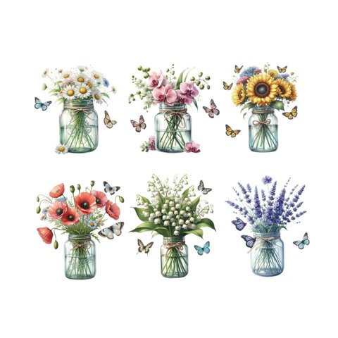 Bothyi - 6 Pegatinas De Pared Con Macetas De Flores, Calcomanías Artísticas Para Pared, Sala De Yoga, Guardería