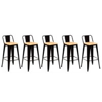 Global Latin Group - Pack 5 Taburete Metálico Con Asiento De Madera Ideal Para Barra