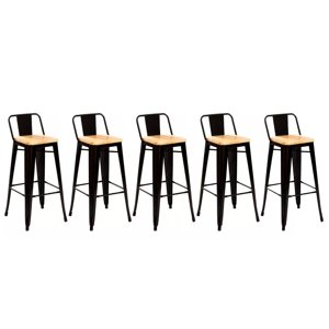 Global Latin Group - Pack 5 Taburete Metálico Con Asiento De Madera Ideal Para Barra