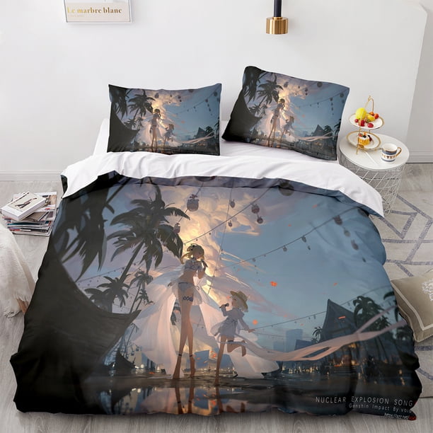 Genshin_Impact 3 PCS Comforter Set with 2 Pillowcases,Genshin_Impact Bedding Set Sheet Set for Kids Adults,All Season Lightweight