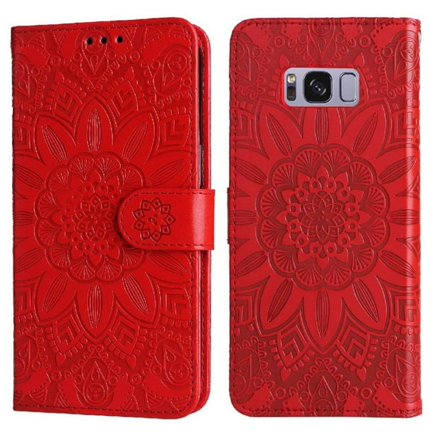 Funda tipo cartera FOXDOCK para Samsung Galaxy S8 Plus , diseño girasol en relieve, cuero PU, cierre magnético, soporte y tarjetero