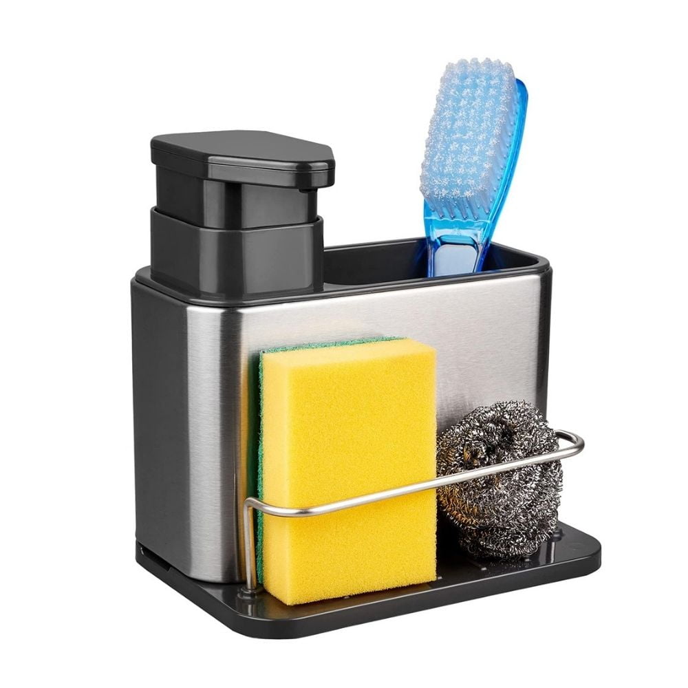 Novystor - Soporte De Utensilios 3 En 1 Acero Inoxidable + Dispensador