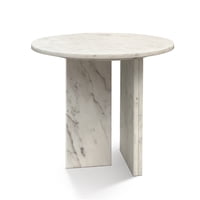 M&Ms - White Natural Marble Semi-Polished Round Accent Table, Side Table, Small Table, Ø17.7 H15.8 Inch/Ø45 H40 Cm, Genuine Marble, Real Marble