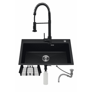 Genérico - Pack Lavaplatos Empotrado 55X43Cm Genaro + Llave Monomando Flexible Profesional Negro