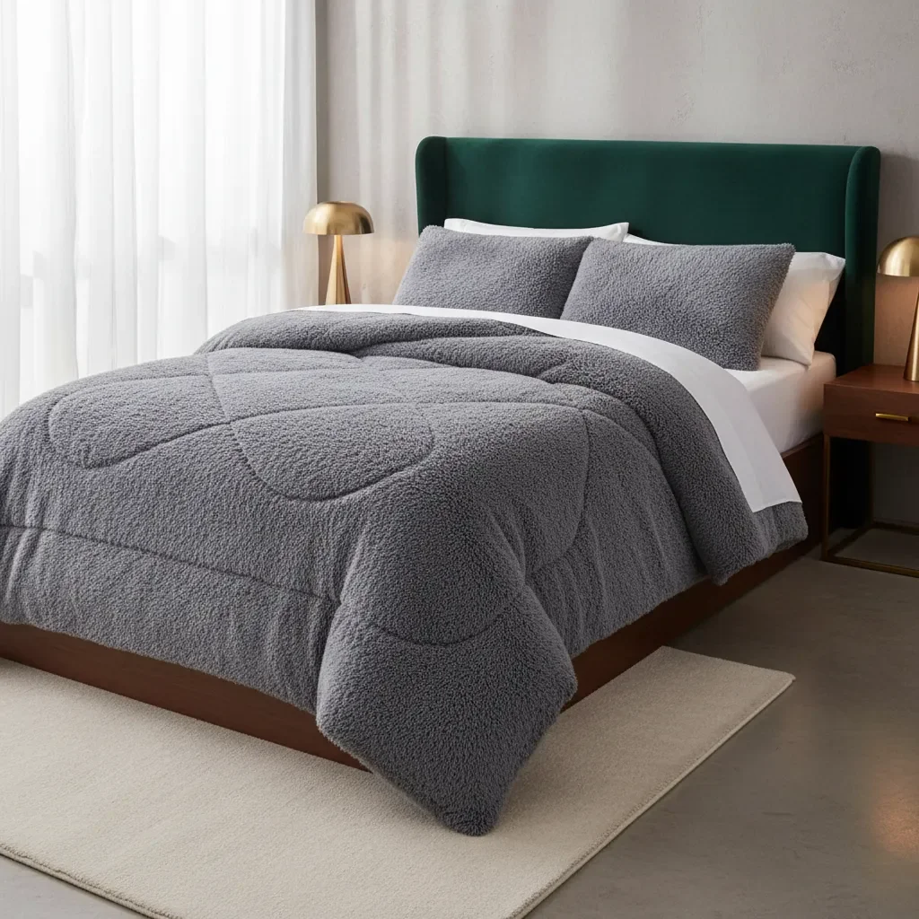 Casadeliacl - Plumon De Invierno Peludos Con Chiporro 2 Plazas Gris Peudo