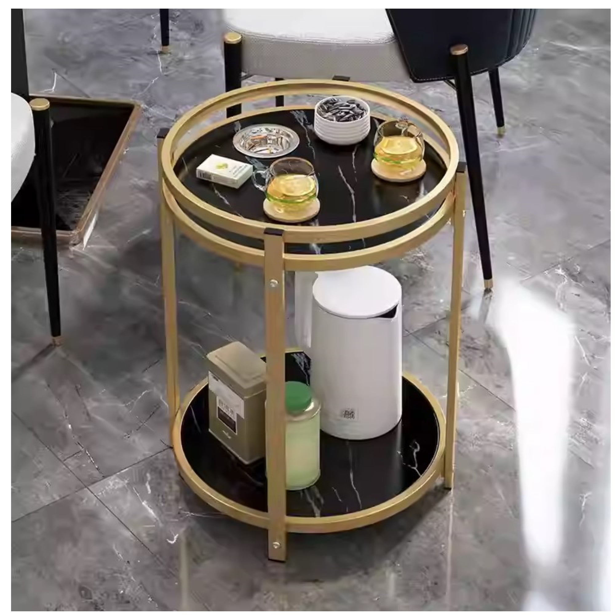 Citohome - Mesa Redonda De Metal Y Marmol Centro Estéticas: Diseño Moderno Para Mueble De Entrada, Recibidor Y Balcón