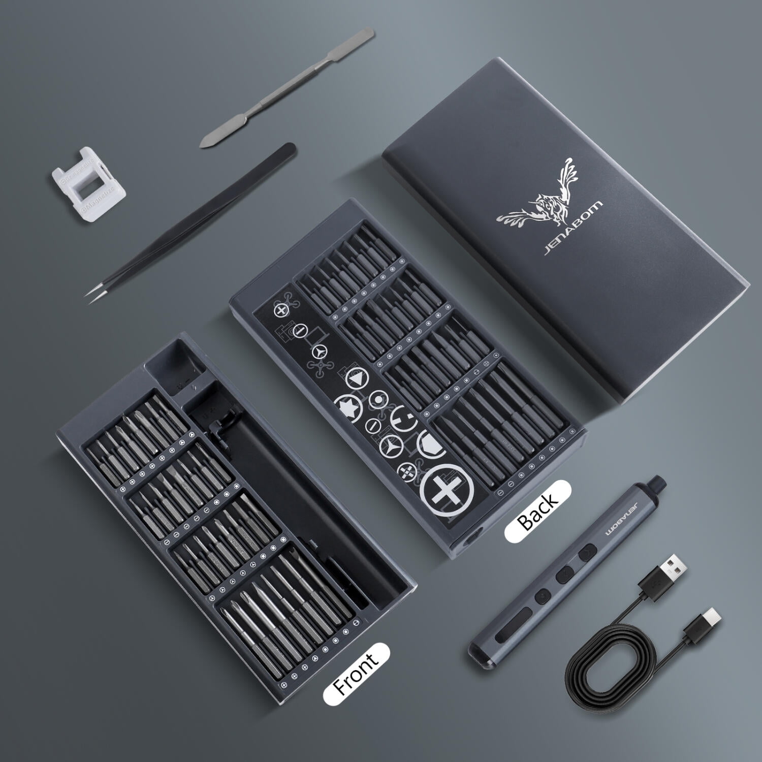 Jenabom Juego De Destornilladores Eléctricos De Precisión, Ajuste De Torque De 5 Velocidades, Luz Led, Mini Destornillador Recargable 68 En 1, Ideal Para Reparación De Electrónica