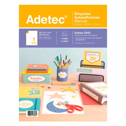 Adetec - Etiqueta Para Impresión 216X279 Mm 50 Hojas