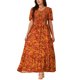 thumbnail image 2 of INSPIRE CHIC Vestido Maxi de Rayón Floral para Mujer con Cuello en V, Mangas Volantes, Volantes en Capas y Bolsillos, Rojo Ladrillo L, 2 of 5