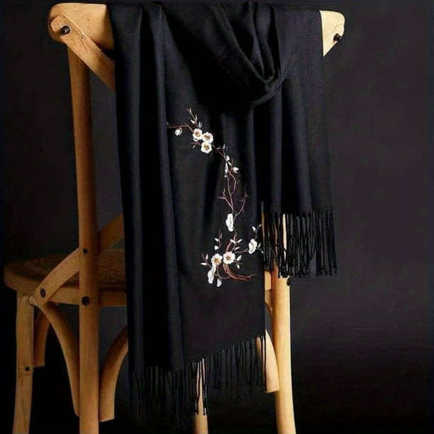 Plum Embroidered Imitation Cashmere Scarf Large Blanket Scarf Shawl Outdoor Autumn & Winter Thickened Warm Scarf