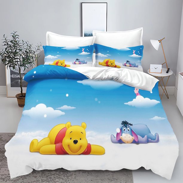 Winnie the Pooh Anime Duvet Cover Set Comforte Printed Cartoon Twin Size Bedding Sets Christmas Gifts 3-piece