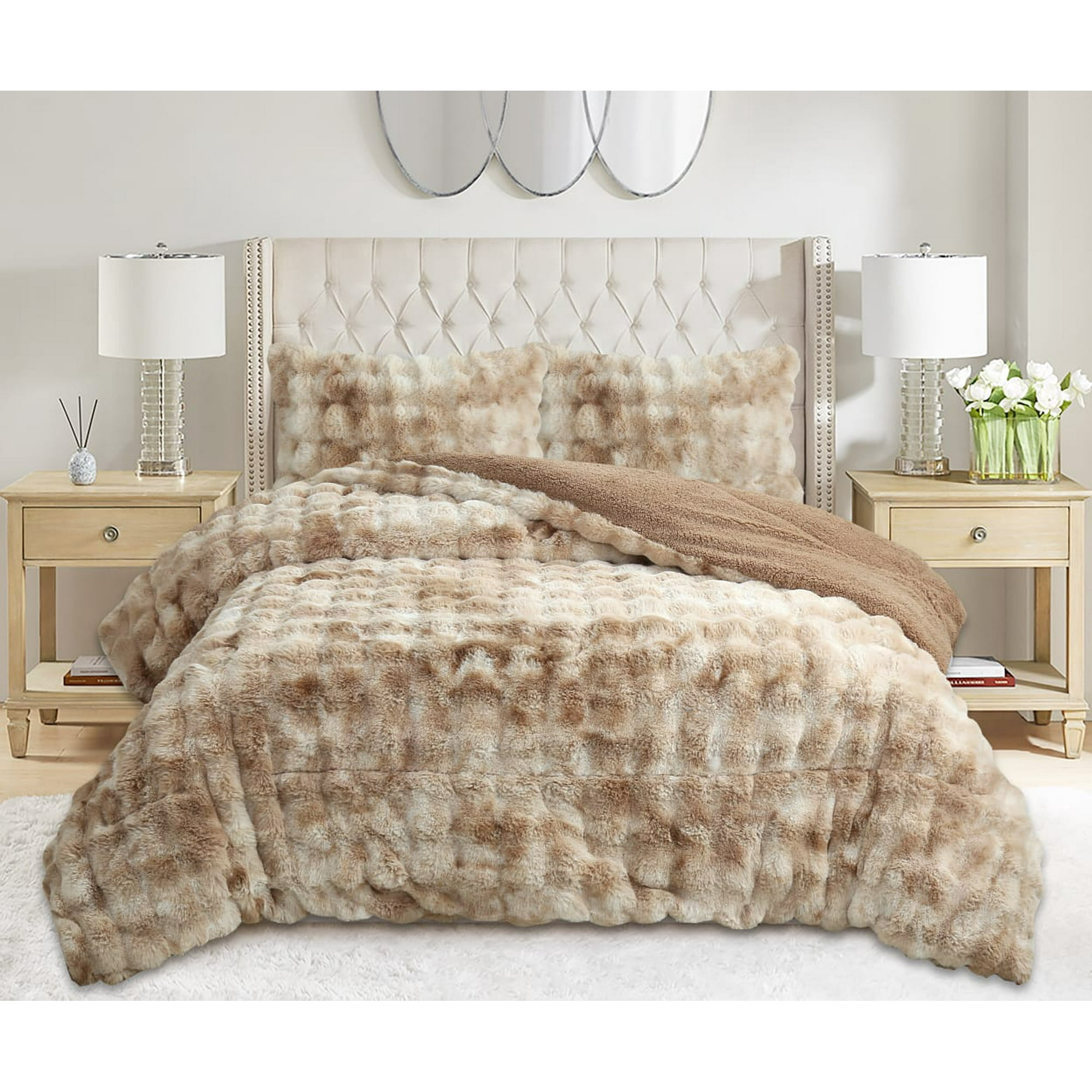 Aladdins Shop - Cobertor De Invierno Piel De Conejo Super Suave 2 Plazas Color Beige Jaspeado