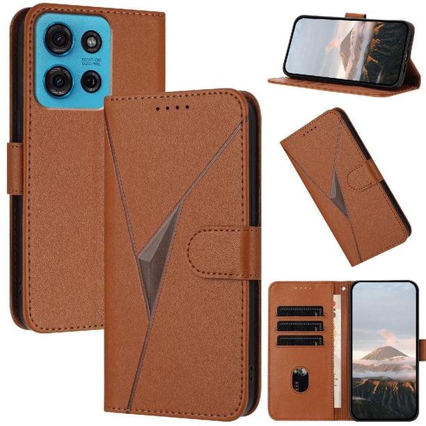 Funda Cartera Fibra de Carbono para Motorola MOTO G75 con Soporte y Cierre Magnético Marrón