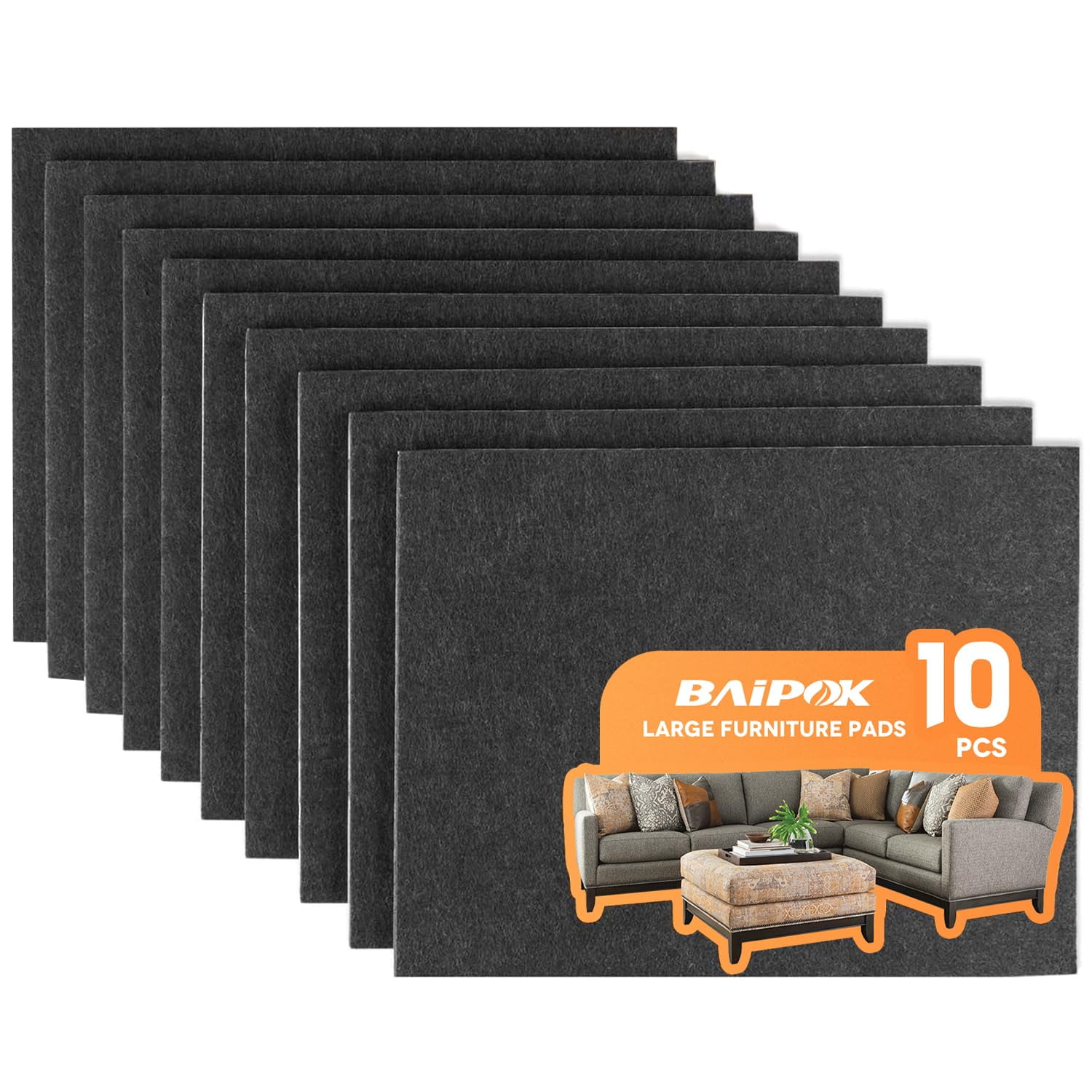 Protectores De Fieltro Para Muebles Baipok, 10 Piezas, 20 X 15 Cm, Adhesivos, Negros