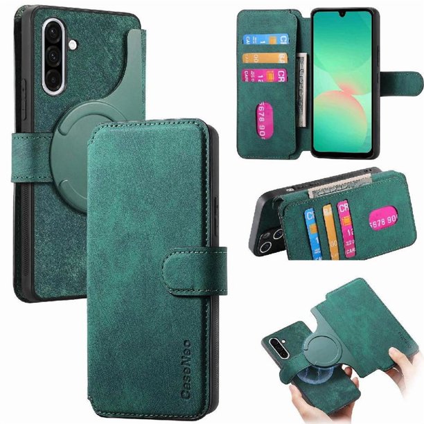 Funda Billetera Magnética para Samsung Galaxy A26 Soporte Tarjetas Desmontable Verde
