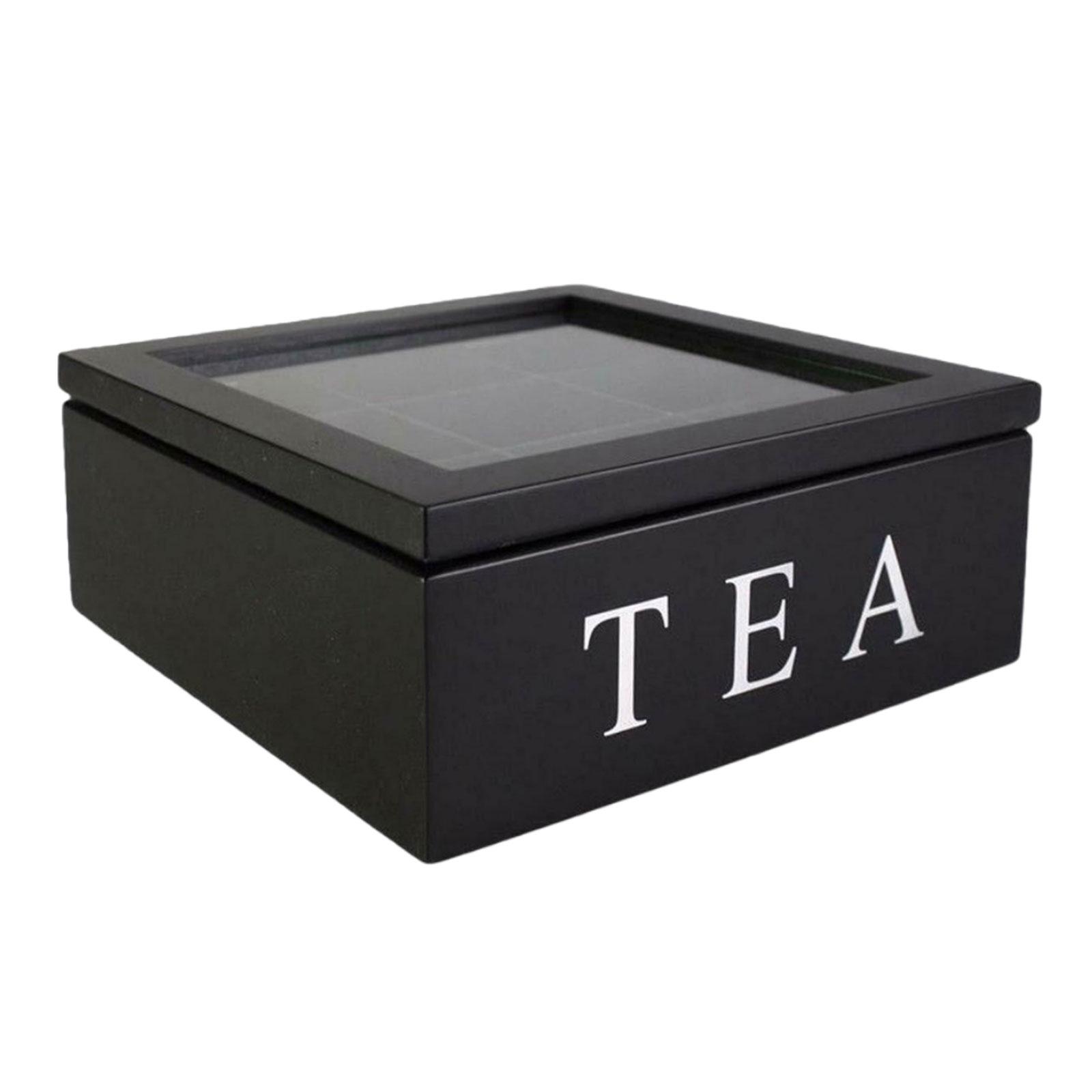 Magideal - Almacenamiento De Bolsas De Té Retro, Soporte Para Bolsas De Té Plegable De 9 Compartimentos, Red Para El Hogar, Caja De Té De Madera Rectangular De A Negro