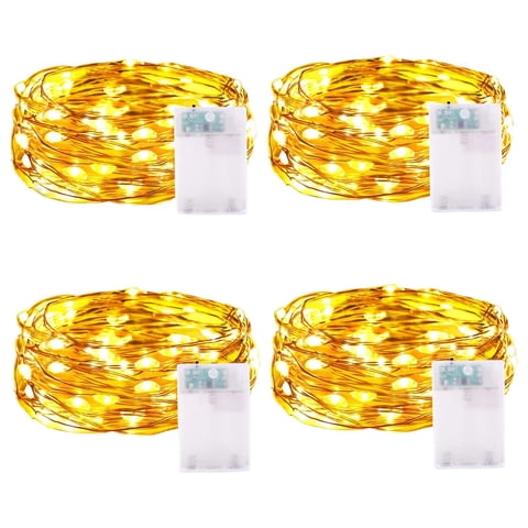 Ioensy - 4 Piezas De Luces De Cadena Con Pilas Impermeables Para Patio Al Aire Libre Dormitorio Blanco Cálido