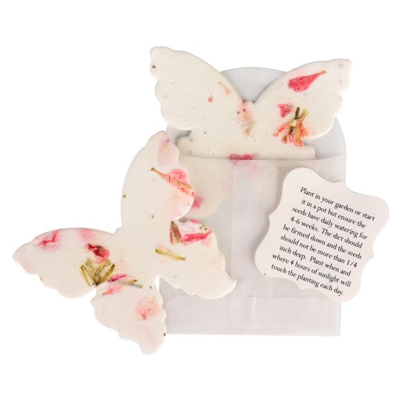 Set de Favor Seed Bloom 48 etiquetas de papel sembrable con mariposa rosa