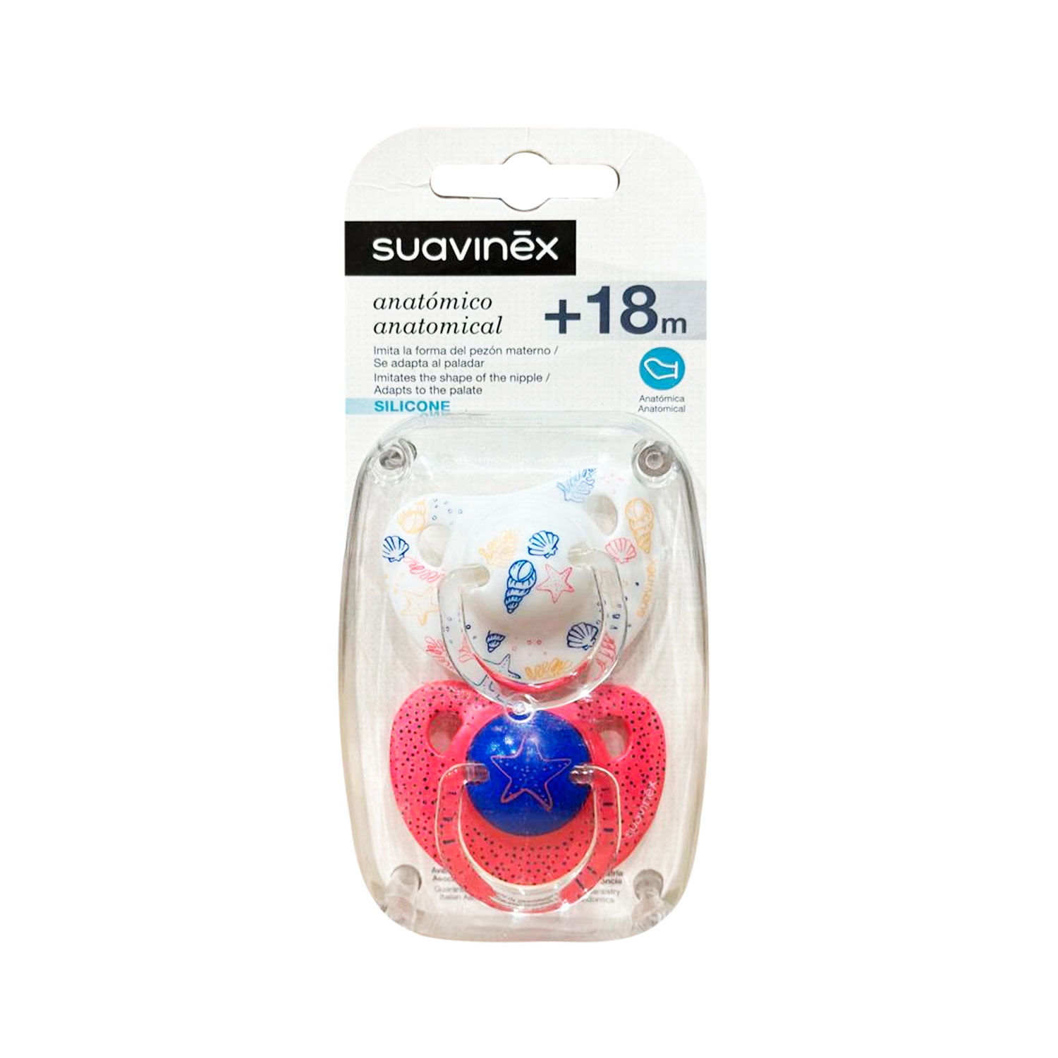 Suavinex - Chupetes Mar Blanco/rosa Con Tetina Anatómica De Silicona +18 Meses