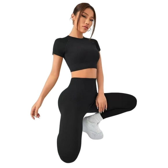 Conjunto Push Up Manga Corta Tiro Alto Negro S