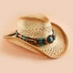 thumbnail image 3 of Boho Western Cowboy Straw Hat - Hand Woven Faux Jade Chain Decor Hat for Women, Men, and Unisex - Perfect for Summer Beach and Casual Wear, 3 of 5