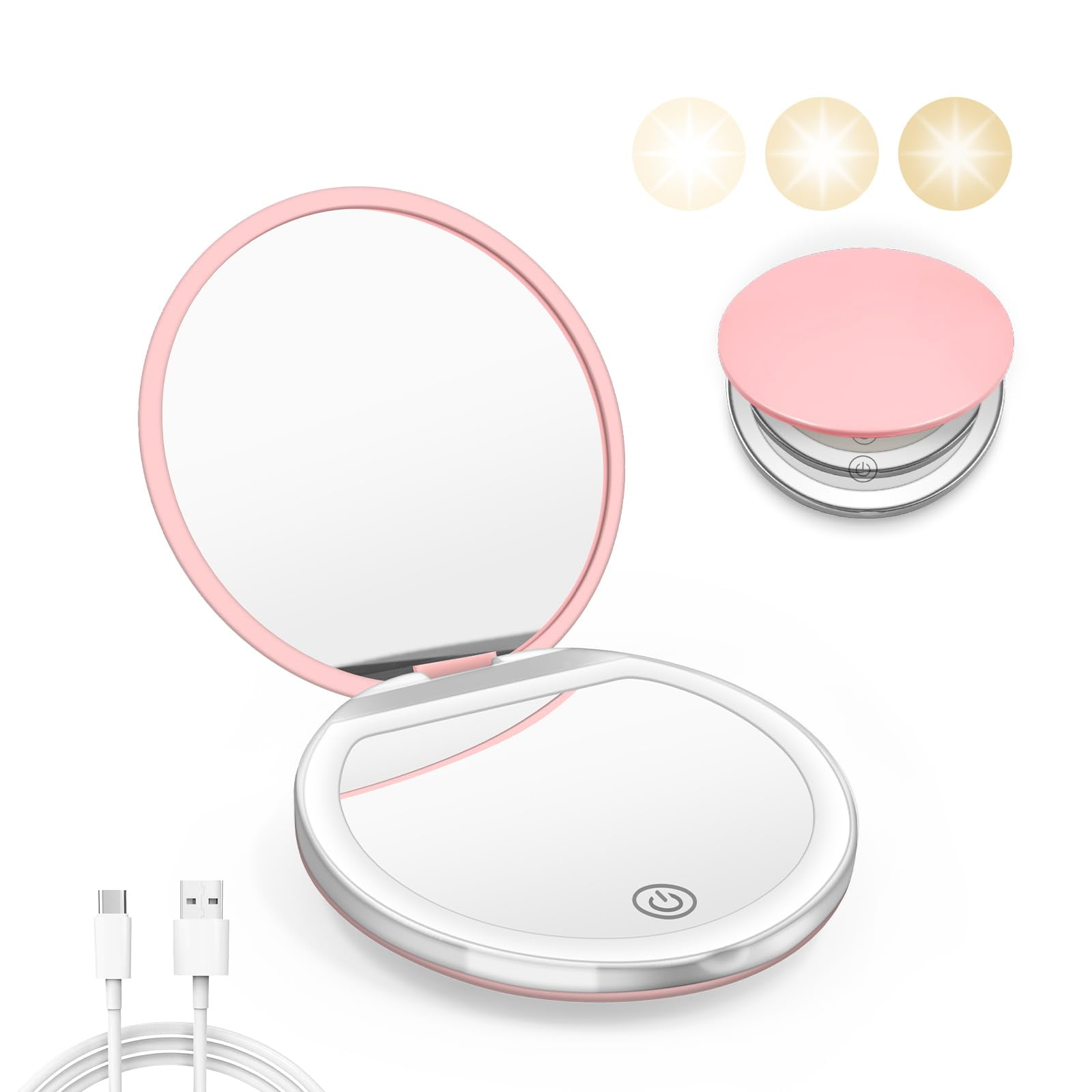 Espejo Compacto Kakuje Con Aumento 1x/3x Con Rosa Claro