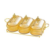 Magideal - Bandeja De Frutas Secas, Tazones Para Servir Divididos, Bandeja Para Nueces, Plato De Aperitivo, Tazón De Dulces Con Nueces Para Fiestas, Días Festivo Oro Grande