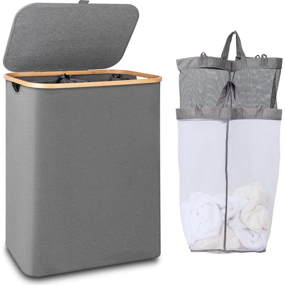 Canasto para Ropa iEGrow de 150 L Plegable con Tapa Gris