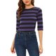 thumbnail image 1 of INSPIRE CHIC Camiseta Básica de Mujer con Mangas al Codo Cuello Redondo Ajustada Regreso a Clases Camiseta Casual Estampada Negro Púrpura 3XL, 1 of 6