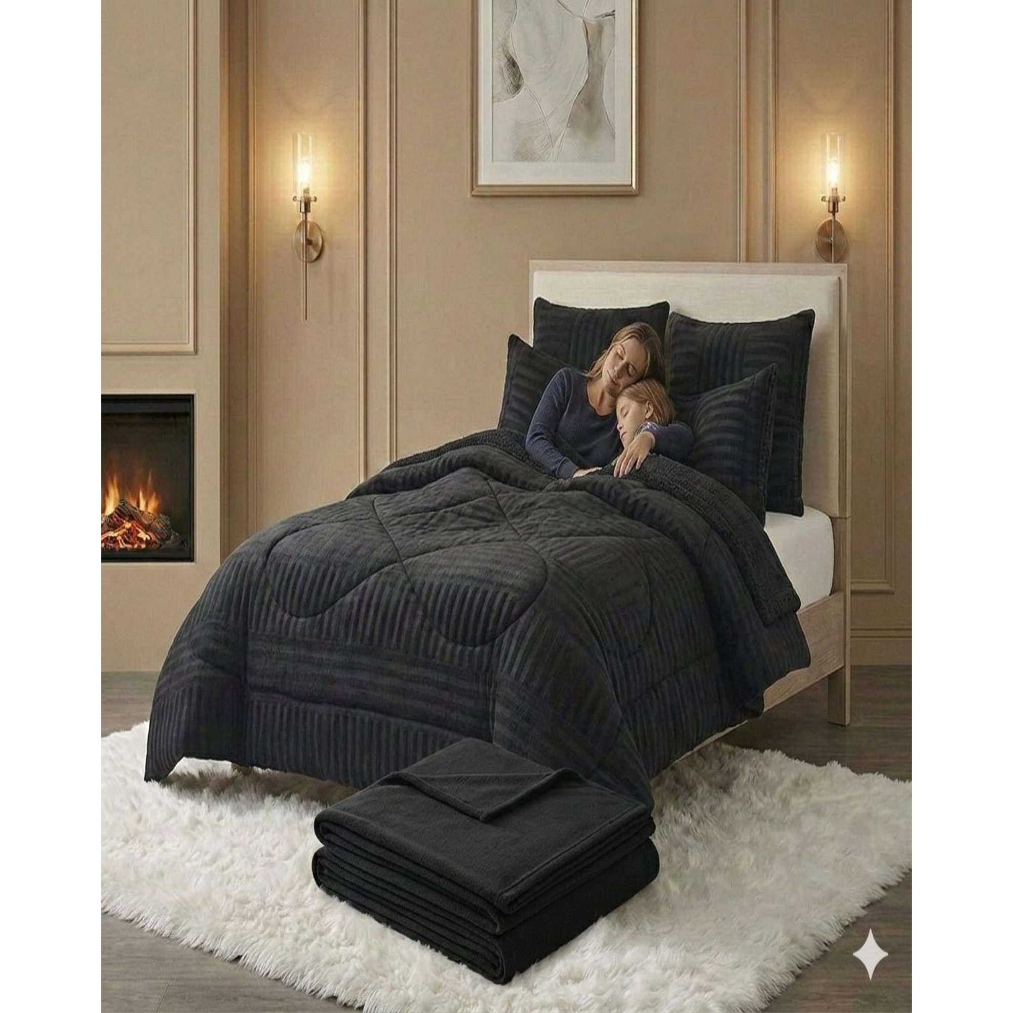 Mylhogar - Set Cubrecama Chiporro Más Sábana Polar King Premium