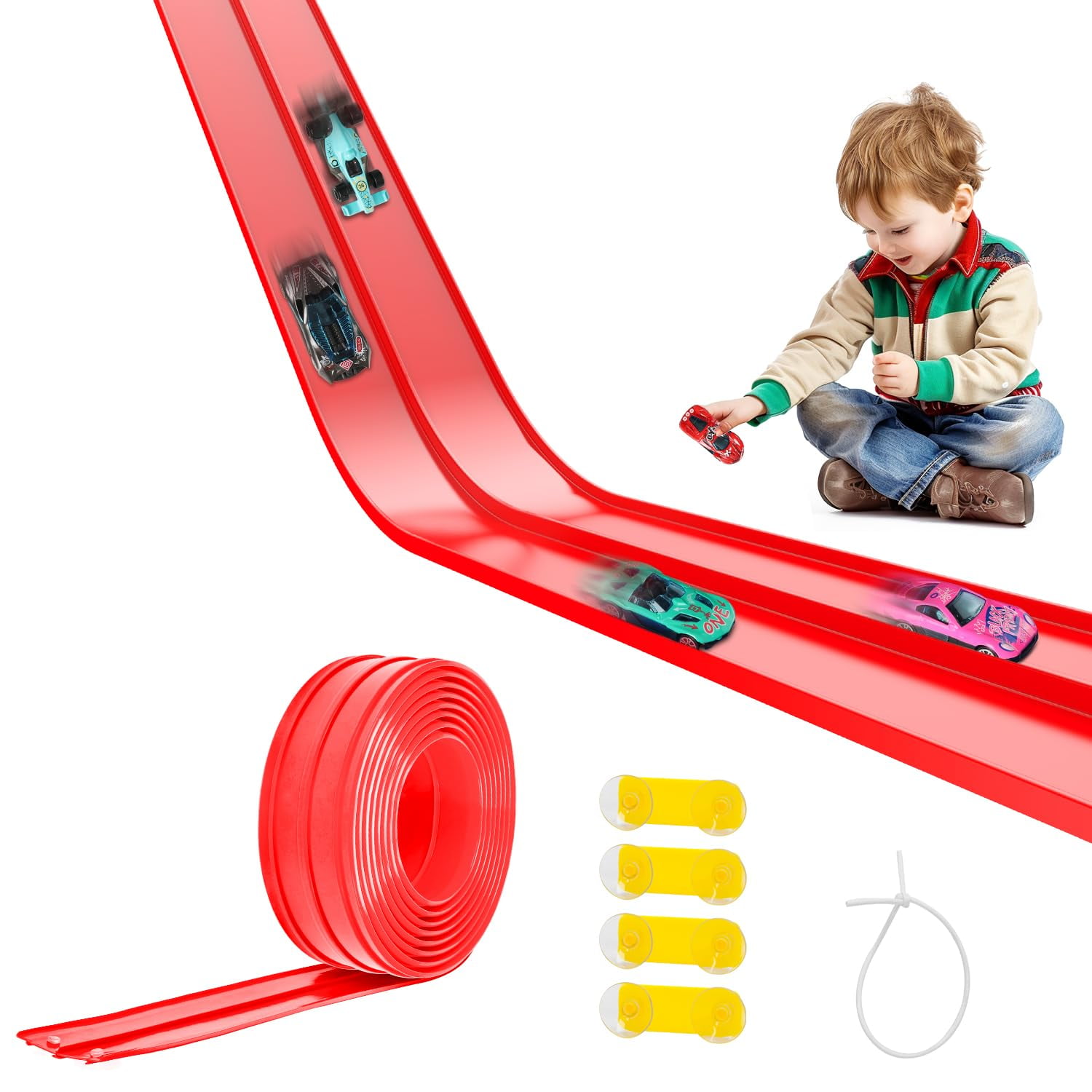 Pista De Carreras Pakoo Flexible De 4,5 M Con Ventosas Para Niños A Partir De 3 Años