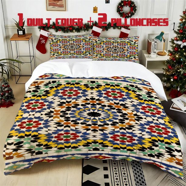 3pcs Moroccan Geometric Printed Bedding Set Soft Duvet Cover with 2 Pillowcases All Season Comfort
