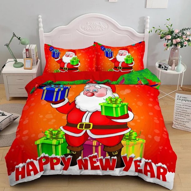Christmas Santa Pattern Bedding Set Duvet Cover Set3-Piece Bedding Set