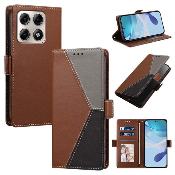 Cartera Plegable para Motorola Edge 70 Pro, PU Tricolor con Ranuras, Marrón
