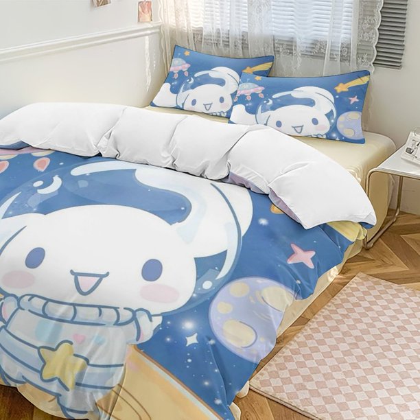 Cinnamoroll 3-Piece Twin Bed Set - Includes 1 Single Comforter And 2 Pillowcases Bedding - Fade Resistant Microfiber - Cinnamoroll