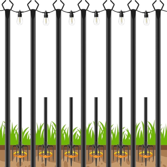 Postes para luces de cadena AHRLHR, paquete de 7, 3 m, metal con horquilla para exterior