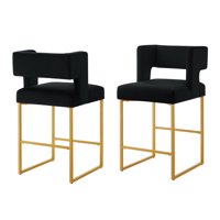 M&Ms - Modern Fashion Counter Height Bar Stools With Unique Square Open Backrest, Set Of 2 Versatile Bar Chairs With Sturdy Iron Legs, 26"" H Counter Height Chairs For Kitchen Islands, Black/Gold