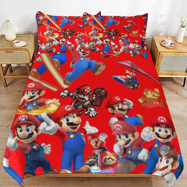 Super Mario 3-Piece Comforter Set for Bedroom Super Mario Bedding Set for Kids Adults Soft Microfiber Duvet Cover Set with Zipper Closure