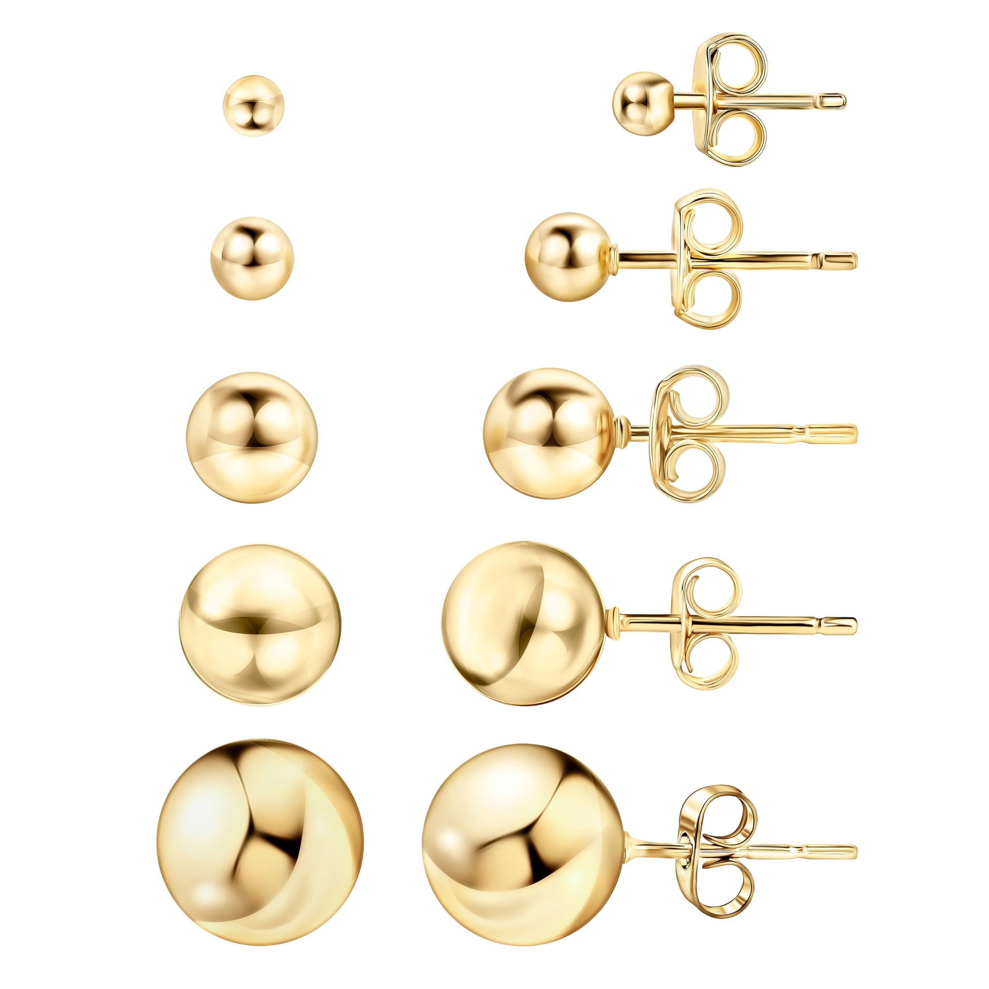 Barzel Jewelry - Aretes Barzel Chapados En Oro De 18k Con Bolitas, 3-10 Mm, Paquete De 5