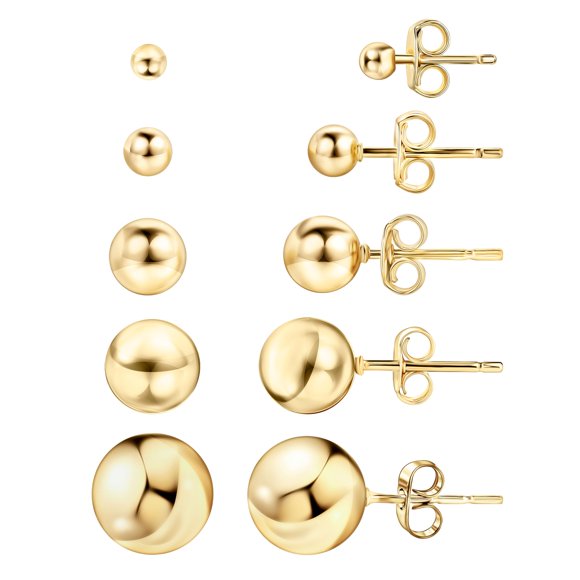 Aretes Barzel chapados en oro de 18K con bolitas, 3-10 mm, paquete de 5