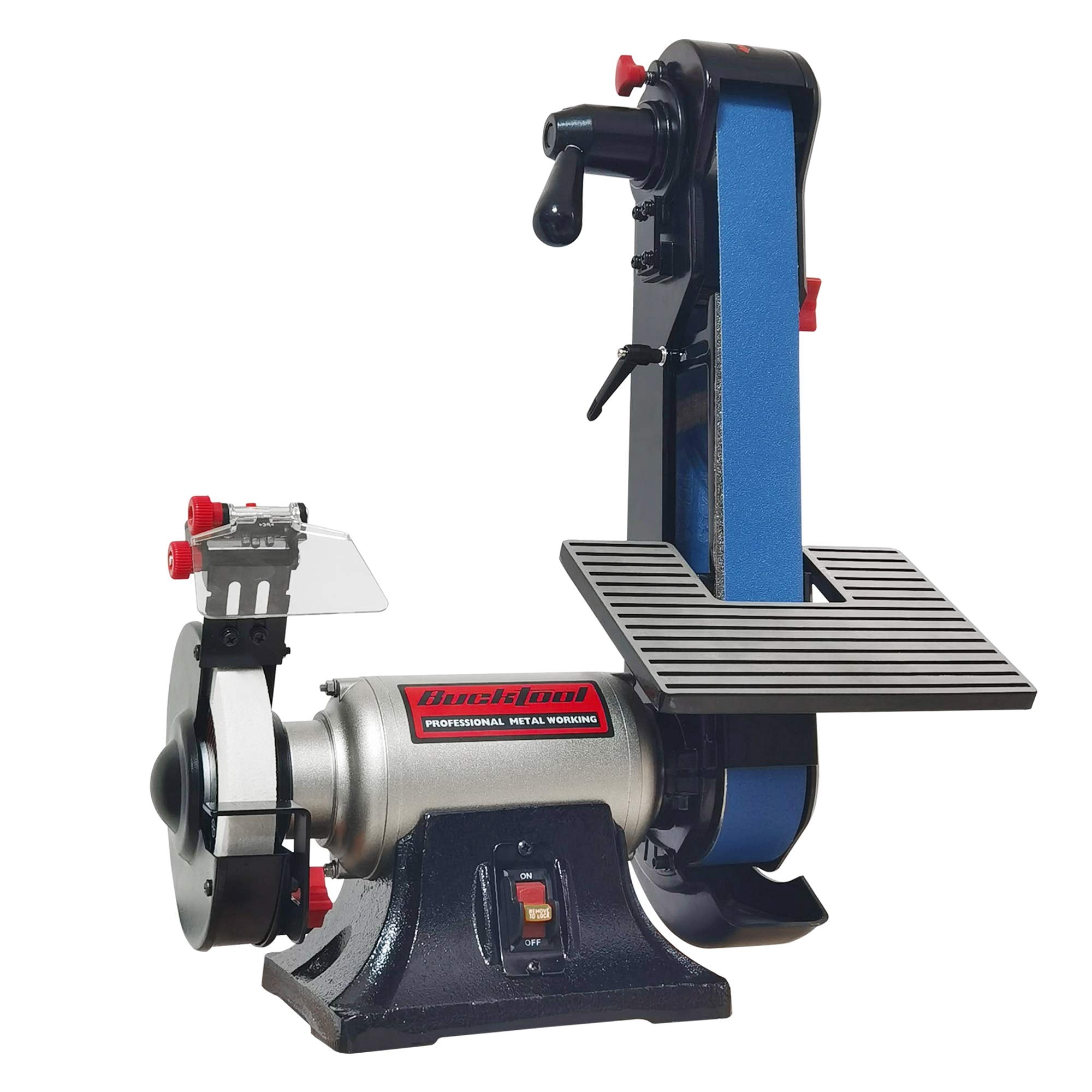Lijadora De Banda De Mesa Bucktool Combo 2x42 Con 6 Amoladoras De Mesa Bg2600