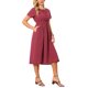 thumbnail image 4 of INSPIRE CHIC Vestido de Verano para Mujer con Lazo en el Cuello en V, Cintura Alta Fruncida, Línea A, Casual, Midi, Rojo Vino, Talla L, 4 of 5